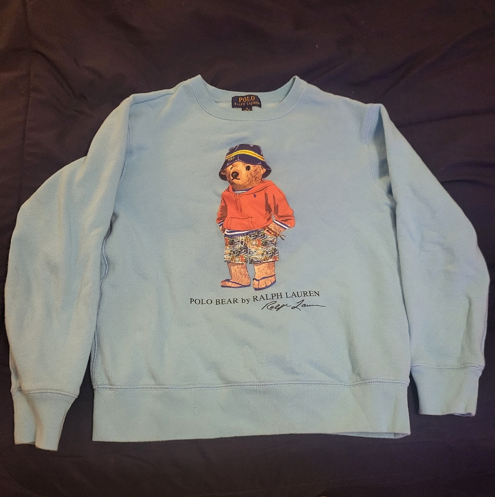 Polo Ralph Lauren Laguna Beach Bucket Hat Bear Sweatshirt Blue boys Size M 10-12